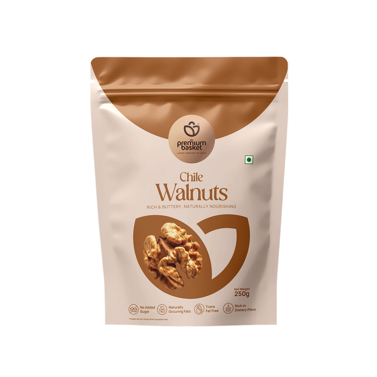 Chile Walnuts 250g pouch with roasted walnut kernels graphic