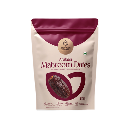 Arabian Mabroom Dates stand-up pouch, maroon-and-cream package