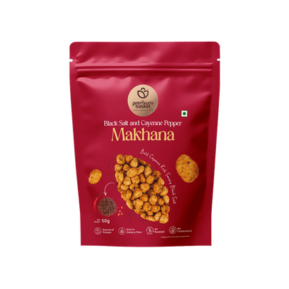 Red Makhanana front pouch with roasted makhana graphic and flavor name