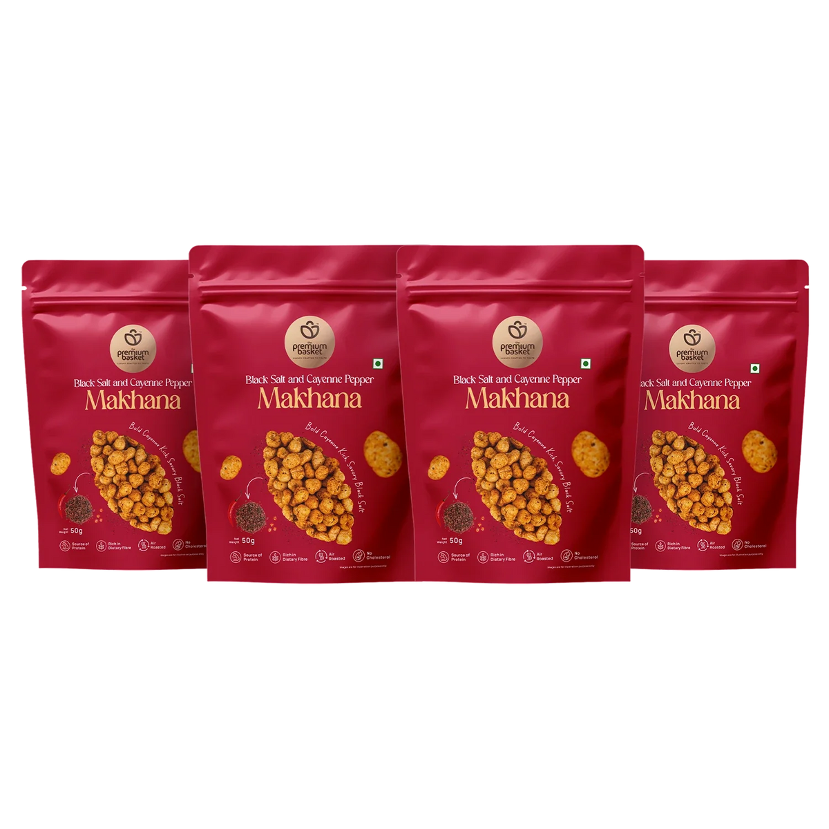 Spiced makhana snack in red resealable pouches, set of 4 packs
