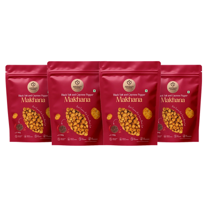 Spiced makhana snack in red resealable pouches, set of 4 packs