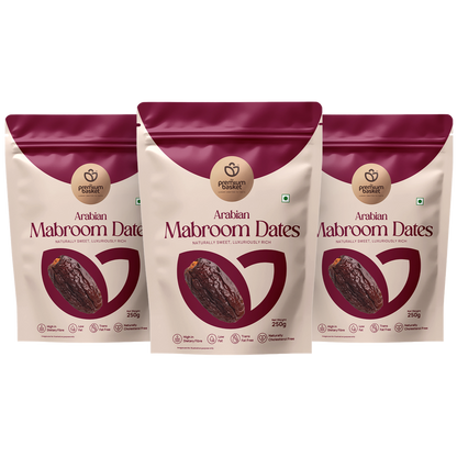 Pack of 3 Mabroom dates pouches, burgundy and beige stand-up bags