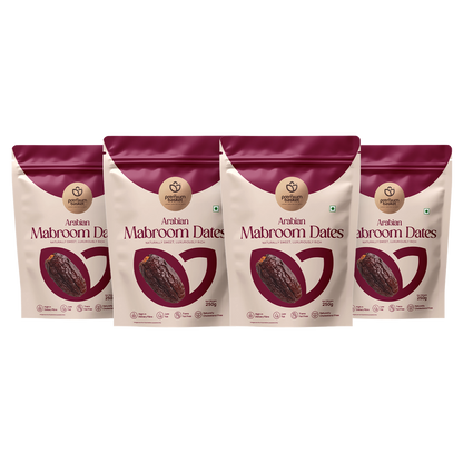 Pack of 4 Mabroom dates pouches, burgundy and beige stand-up bags